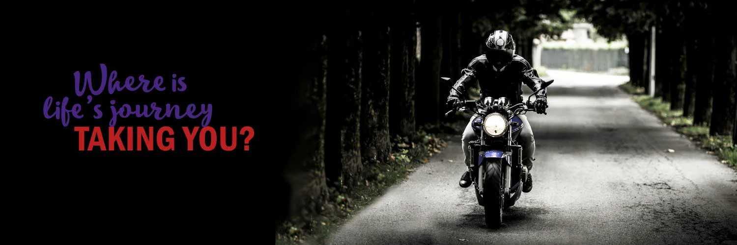 Jon Evans motorbike, 'where is life's journey taking you?'